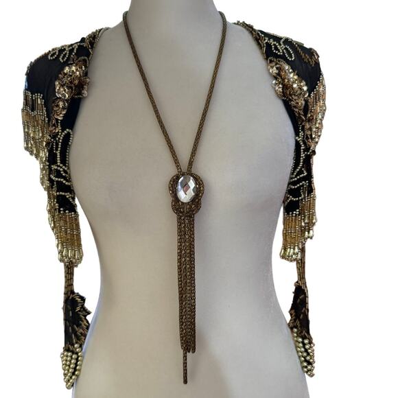 Women's Vintage Mesh Style Gold tone Knot Lariat Tassel Necklace Chain - Picture 1 of 4